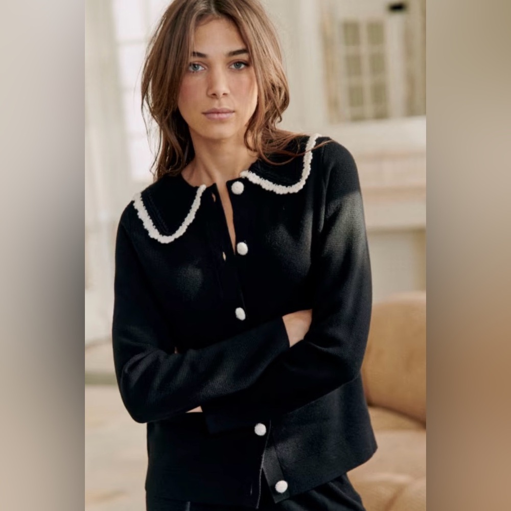 Sezane Bettany Black Cardigan Sweater - Sz Small S